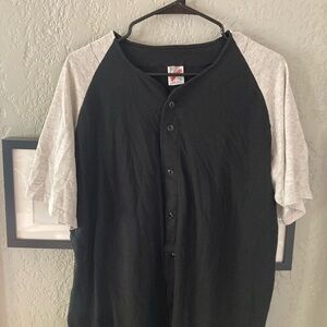 Black and Gray Jerzees Vintage Button-Up Baseball Shirt, Large